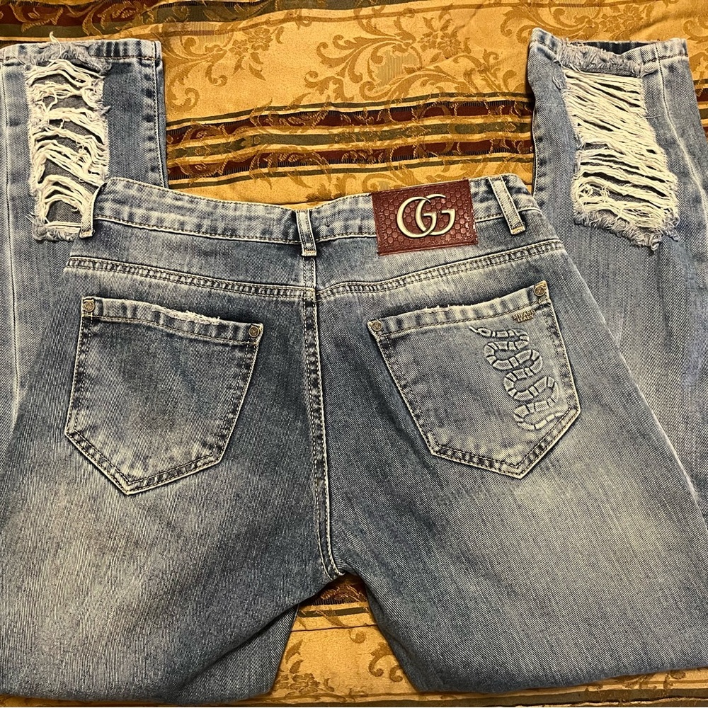Gucci Light Blue Distressed Boyfriend Jeans